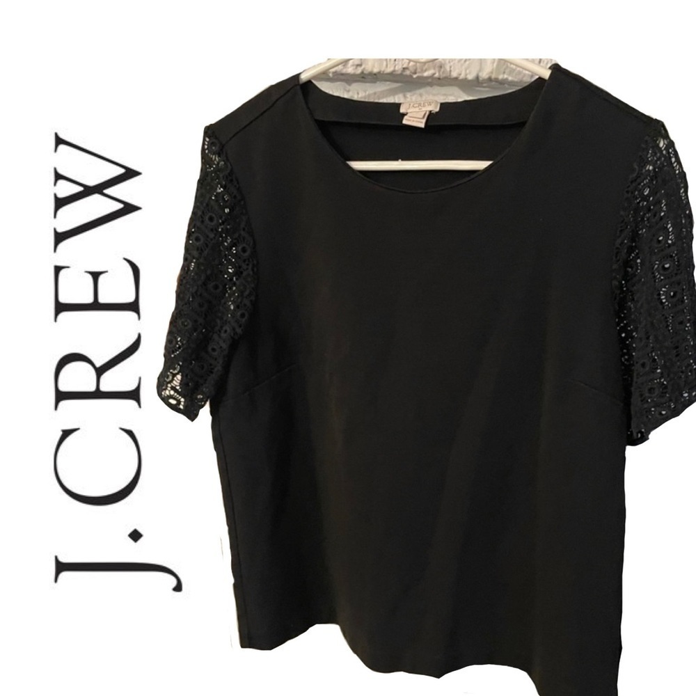 J Crew Women's Top Black Eyelet Lace Short Sleeve Shirt blouse